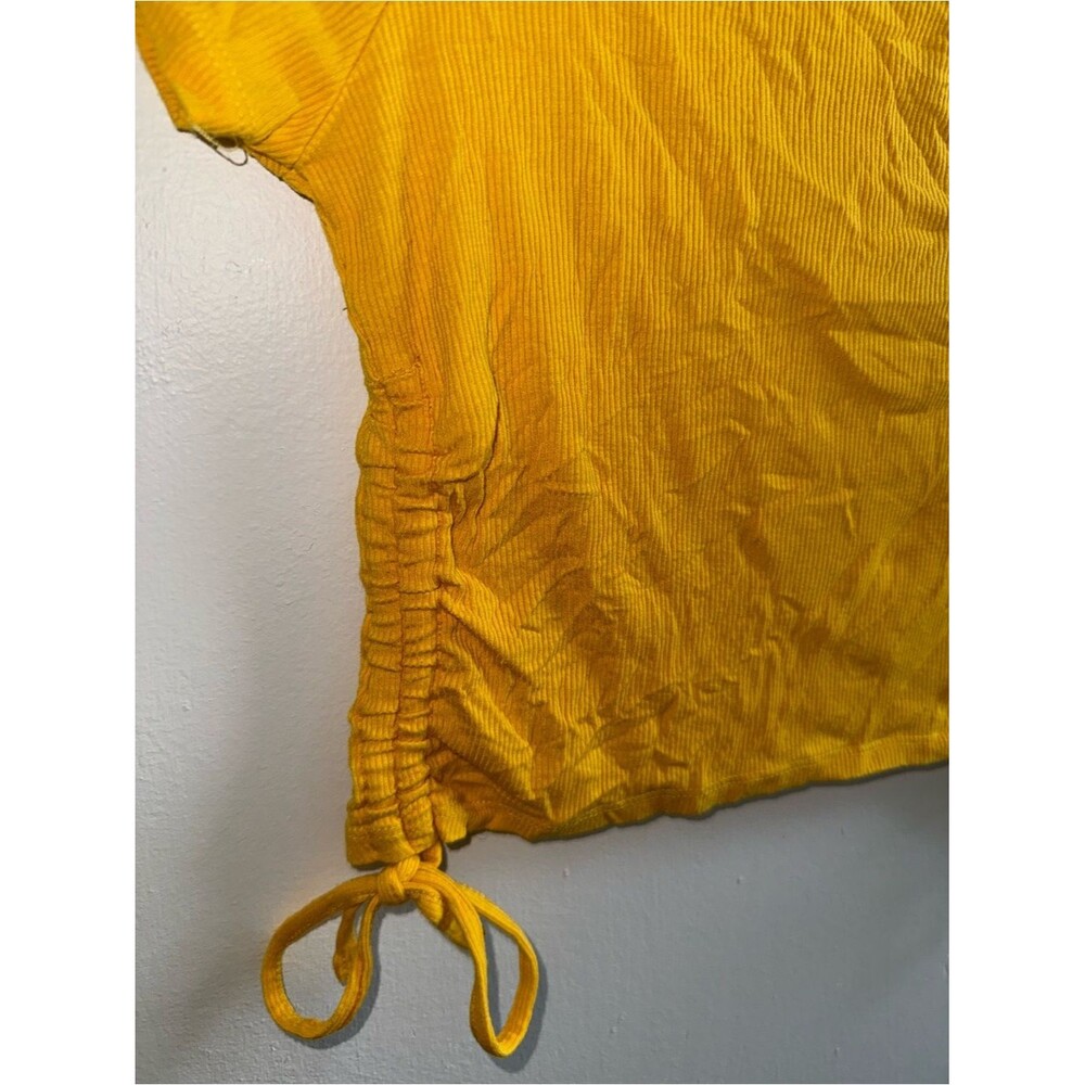 Madden NYC Yellow Ribbed Cinched Side Crop Top XL - Picture 2 of 6